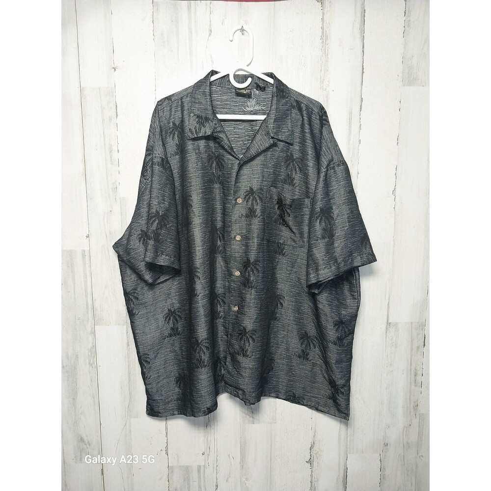 Falcon Bay Men's 3X Black Gray Hawaiian Shirt Palm Trees